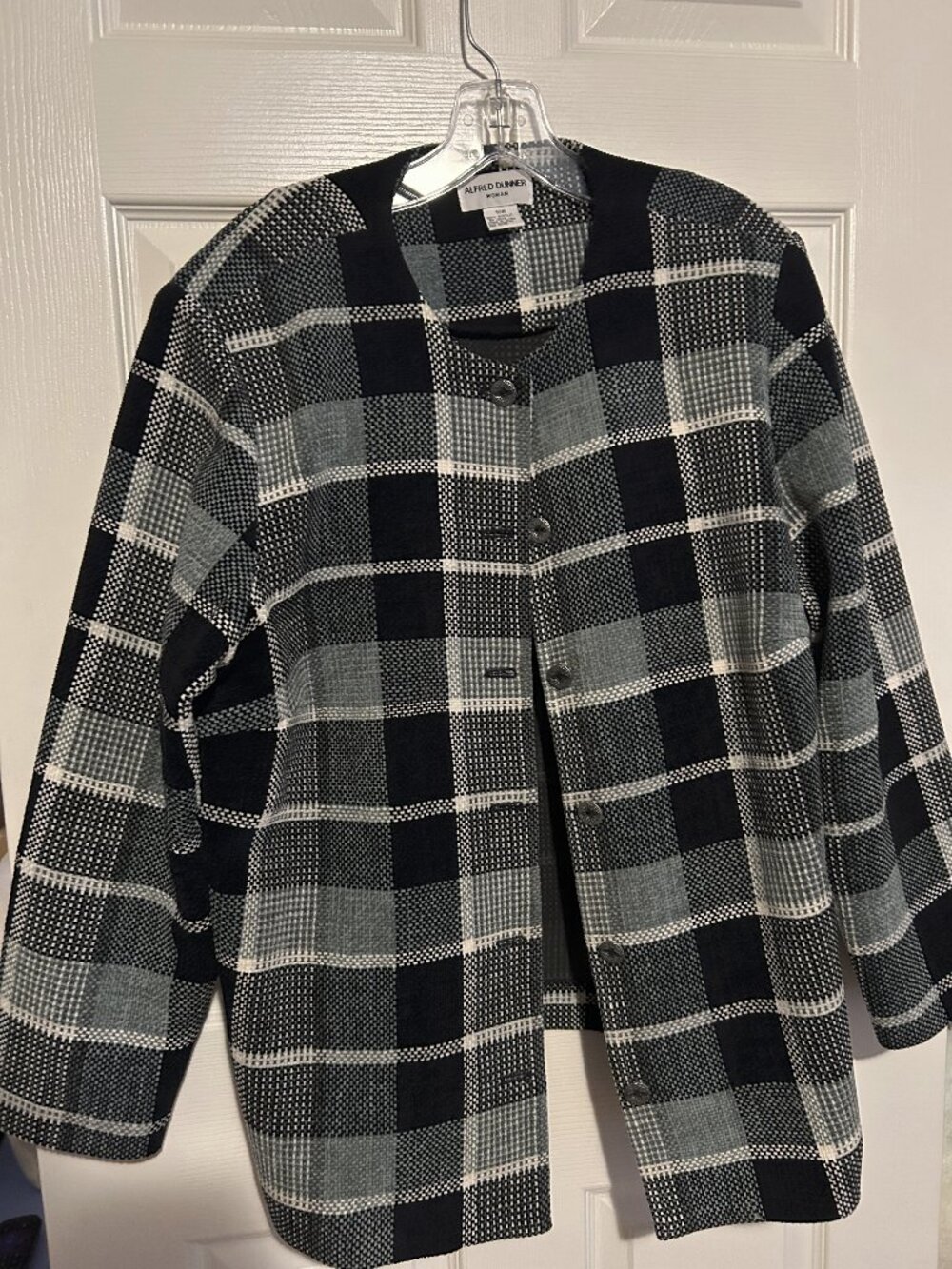 Vintage Alfred Dunner Black & White Plaid Button Down Jacket sz 16W